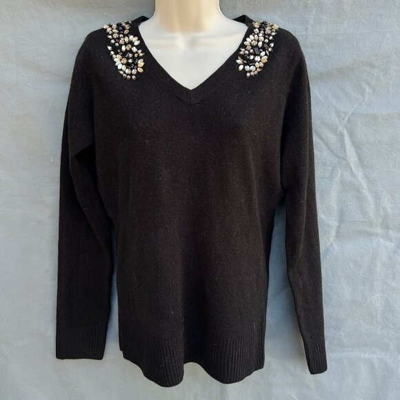 Jaclyn Smith Black Rhinestone Sweater Pullover Size S V-Neck Long Sleeves - Picture 1 of 5